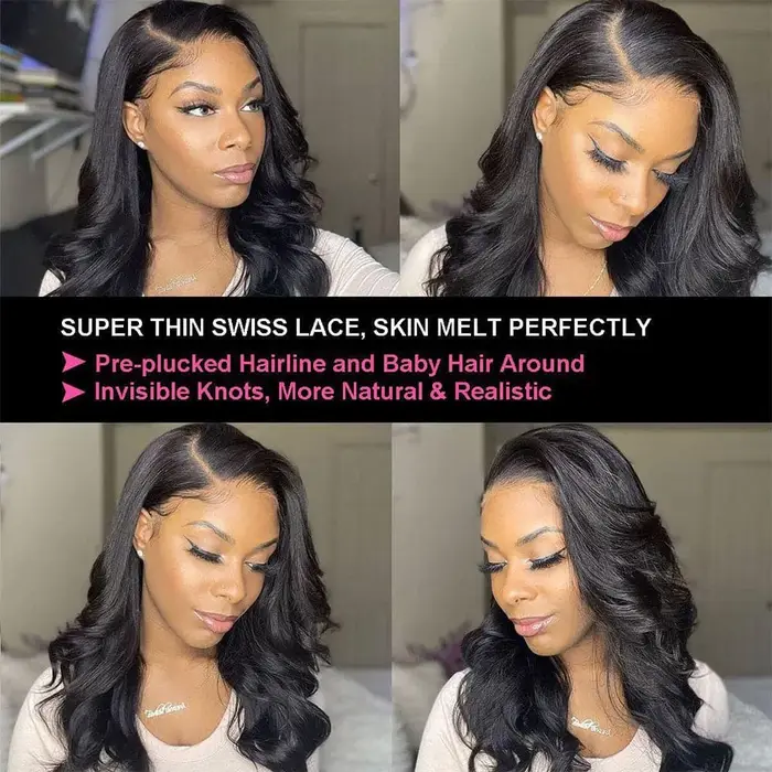 Perruque Lace Front Wig naturelle malaisienne, cheveux naturels, noir naturel, pre-plucked, densité 