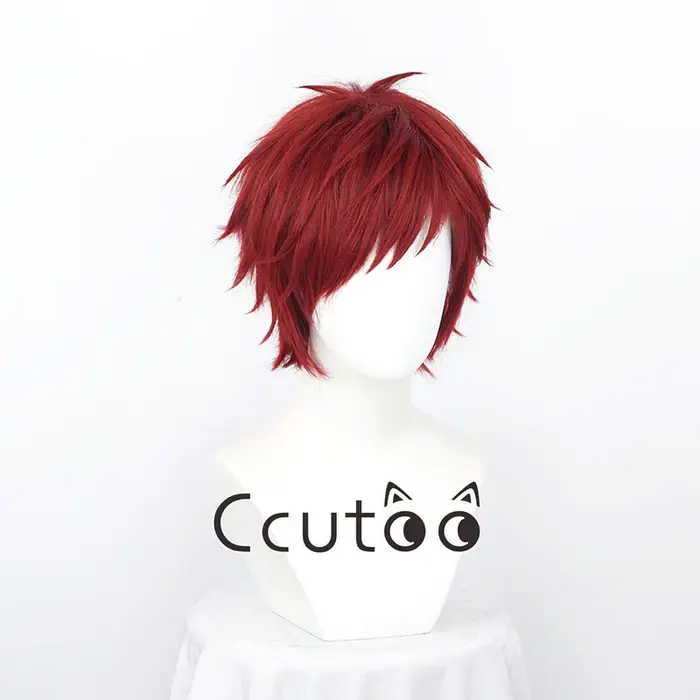 Gaara-Perruque Cosplay Rouge Foncé Courte pour Homme