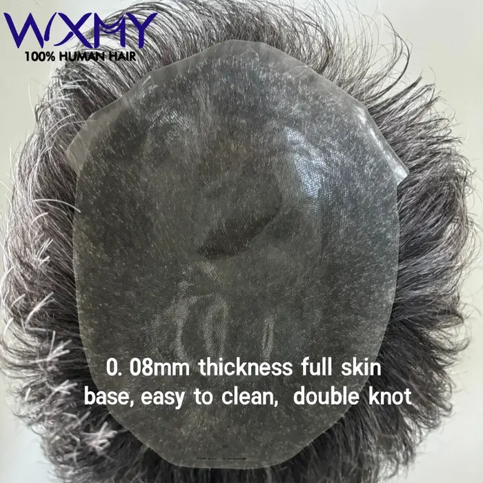 Toupet hommes 0.08-0.10mm Base de peau Durable homme perruque mâle cheveux prothèse coupe de cheveux