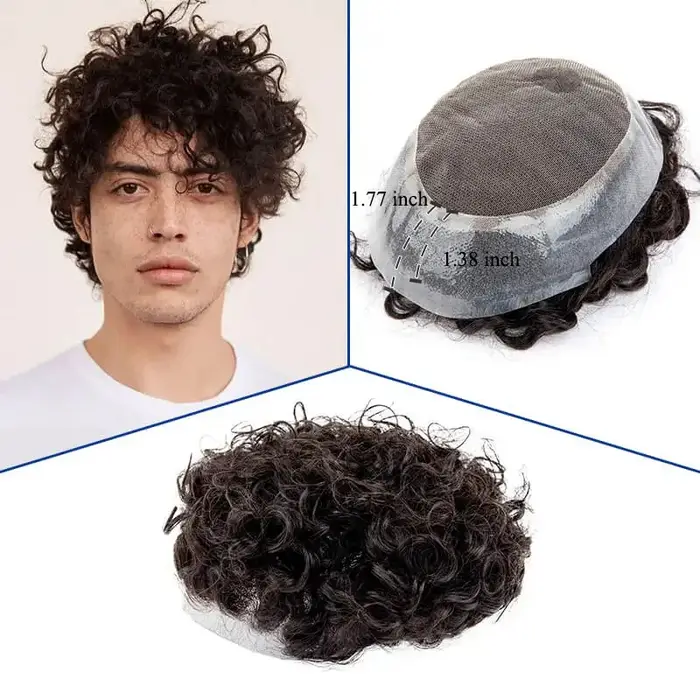 Perruques pour hommes permanentes bouclées 25 mm