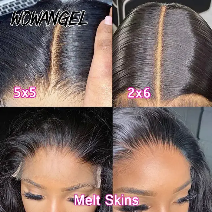 WOWANGEL-Perruque Bob Lace Closure Wig sans colle, cheveux humains lisses, Deep Part, 5x5 HD, 2x6, p