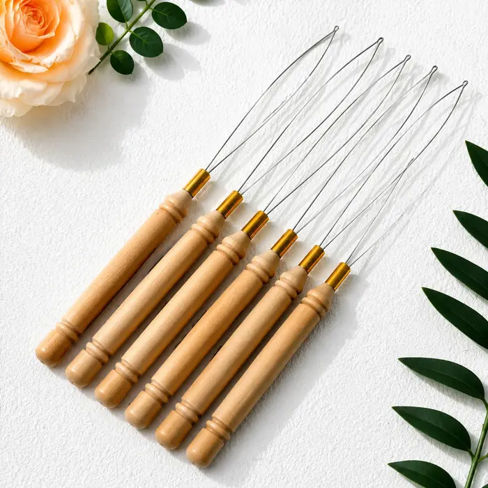 Outil de crochetage à manche en bois DIY pour extensions de cheveux