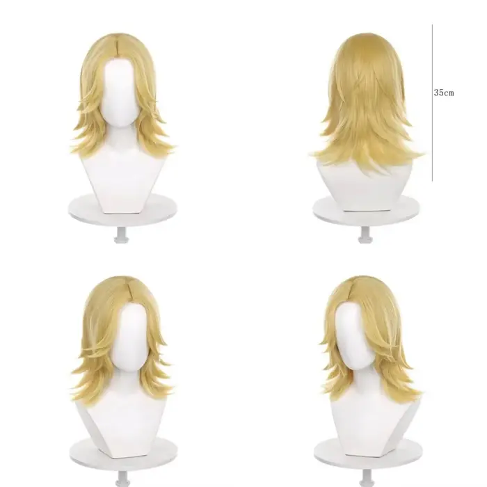 Perruque mi-longue blond doré clair avec couches latérales douces et pointes aériennes