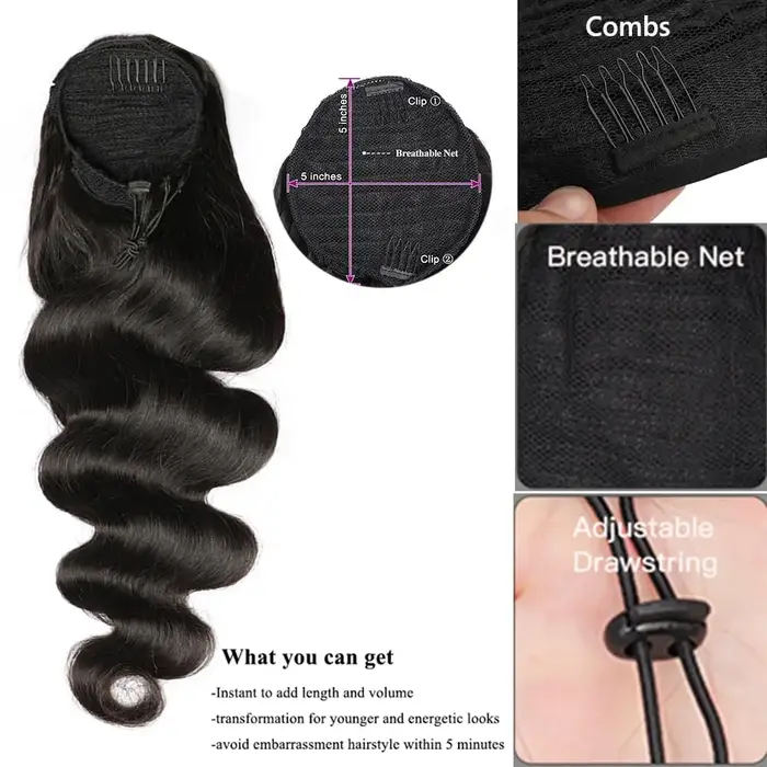 Extensions de queue de cheval droites en cheveux humains