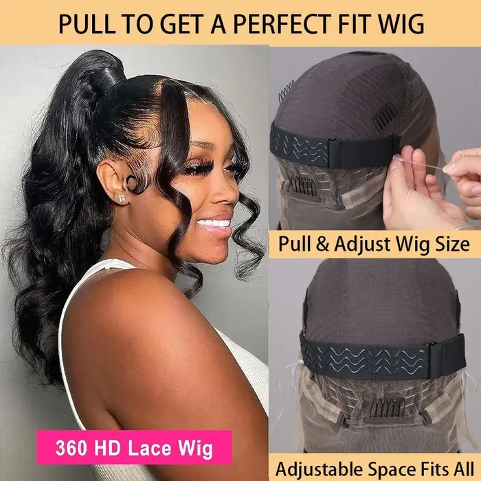 Perruque Body Wave 360 Lace Invisible avec cordon de serrage, cheveux humains brésiliens, 32 pouces,