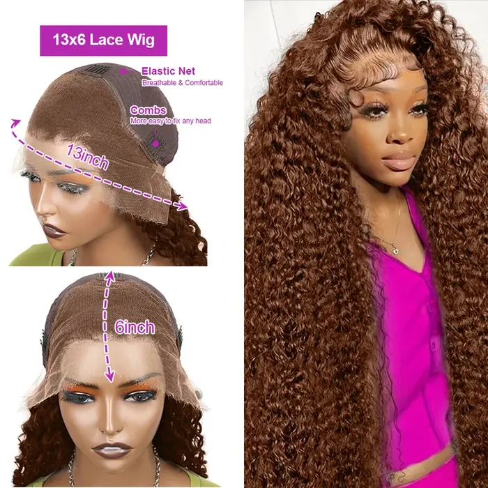 Perruque Lace Front Wig Deep Wave Naturelle Bouclée Brun Chocolat