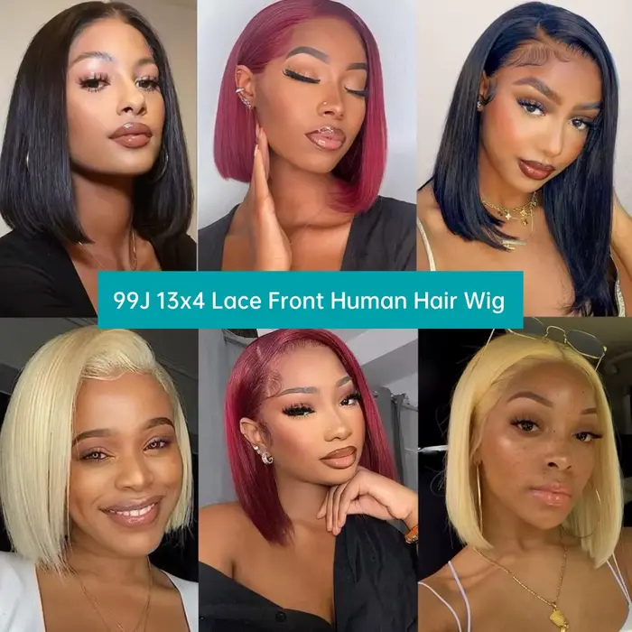 Perruque Bob bordeaux cheveux humains 13x4 dentelle frontale droite 99J perruques de cheveux humains