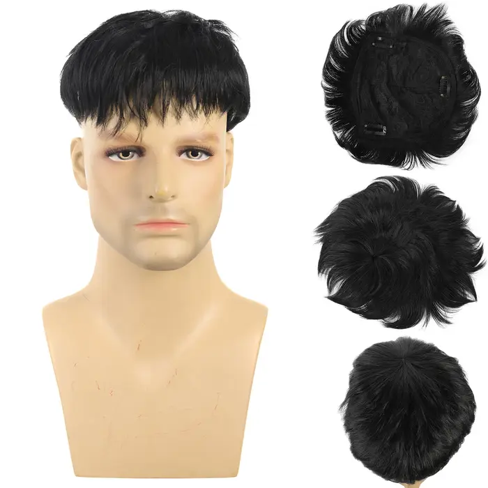 Perruque synthétique pour hommes, toupet fin en mono, prothèse capillaire durable, perruques faites
