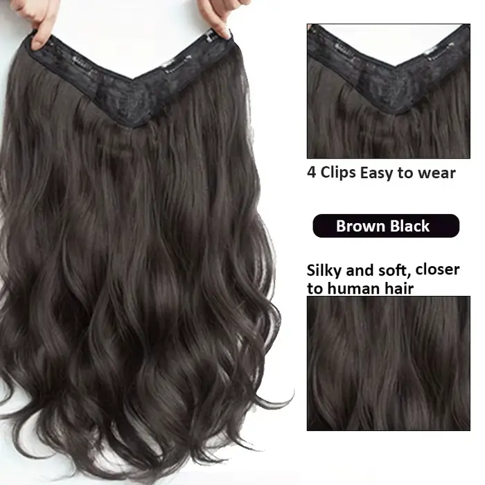 Extensions de cheveux synthétiques invisibles à longues vagues – Look