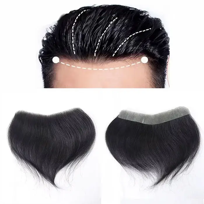 Cheveux humains naturels front délié toupet hommes prothèse capillaire peau mince postiche système de remplacement Remy