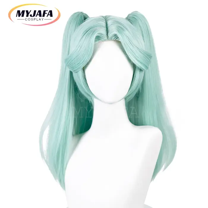 Perruque de Cosplay synthétique vert menthe Cyberpunk avec bonnet de perruque, perruque de Cosplay, longue queue de cheval, résistante à la chaleur