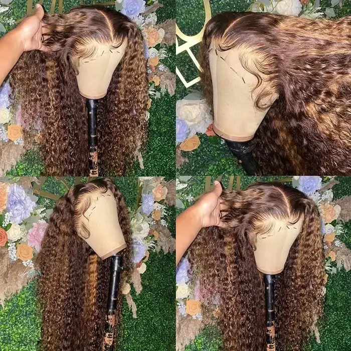 30 36 pouces bouclés mettre en évidence perruque cheveux humains miel blond 13x4 dentelle avant vagu