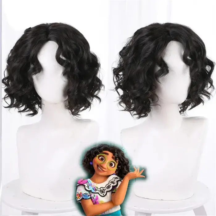 Perruque Courte Ondulée avec Lunettes pour Enfant