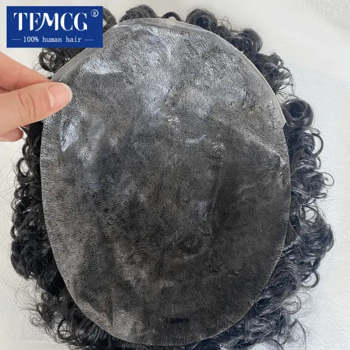 15MM bouclés mâle cheveux prothèse toupet hommes 100% indien cheveux humains confortable peau Base p