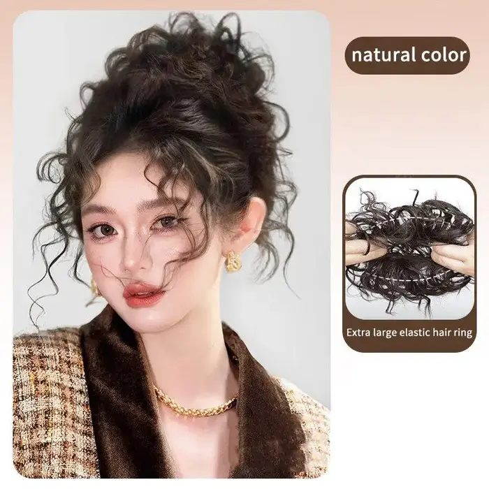 Chignon bouclé et moelleux avec élastique, extension de cheveux synthétiques pour usage quotidien et