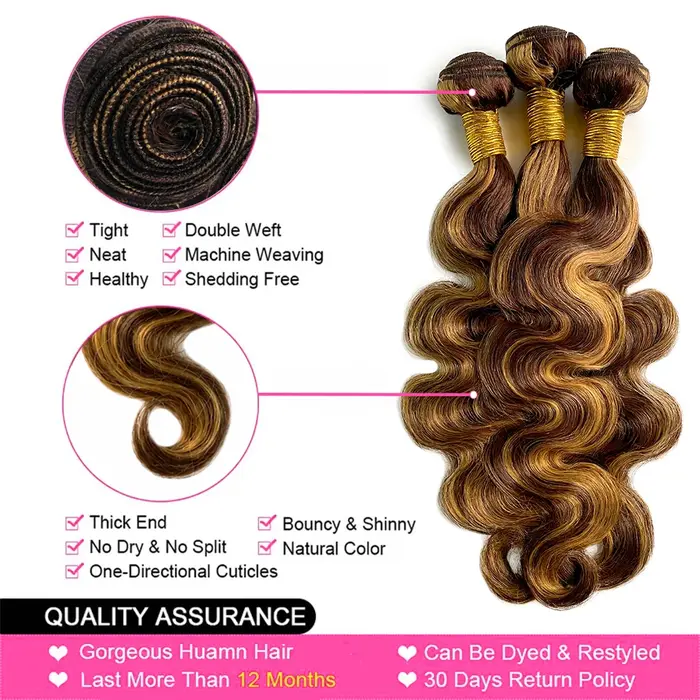 P4/27 Bundles de cheveux humains Body Wave avec closure