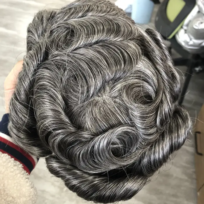 80 densité indétectable 1B65 gris hommes toupet 100% indien cheveux humains hommes perruques Super m