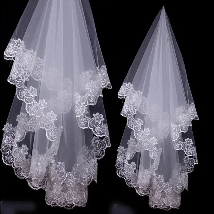 Voiles de mariage brodés en dentelle blanche ivoire, 1 couche, accessoires de mariage, 2024