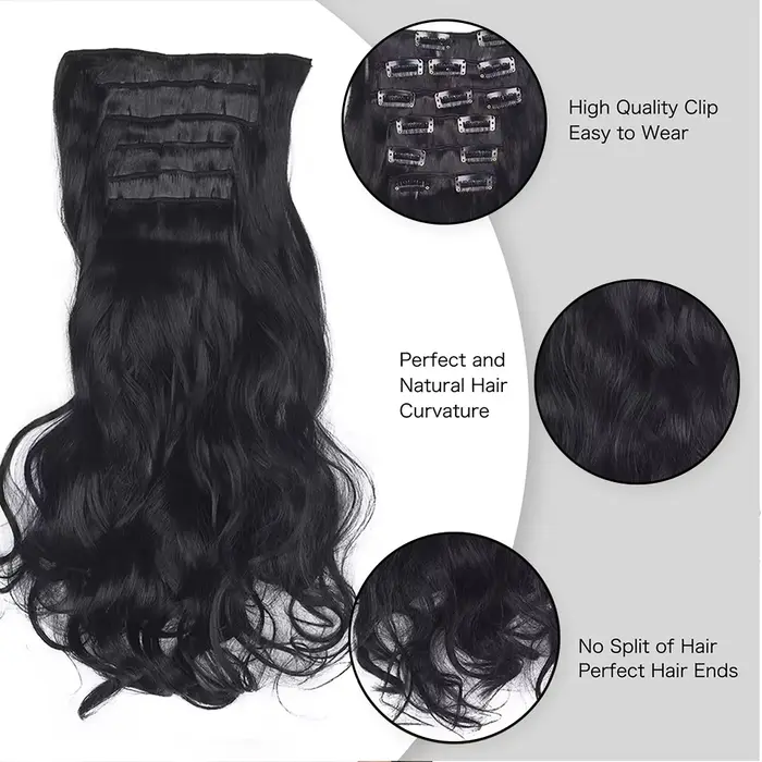 Extensions de Cheveux Synthétiques Bouclés à Clips