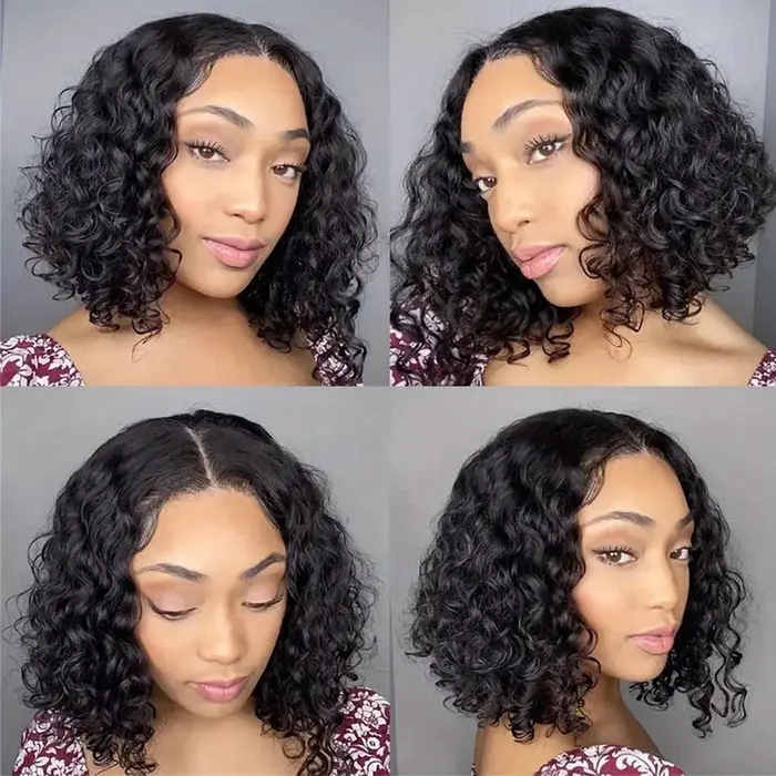 Perruque de cheveux humains bouclés 13x4 style birman Deep Wave, sans colle, effet mouillé et ondulé