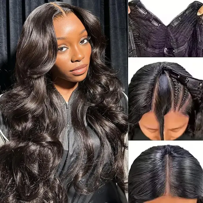 Perruque V Part Body Wave en cheveux humains bruts, 18-32 pouces, densité 220%, style brésilien ondu