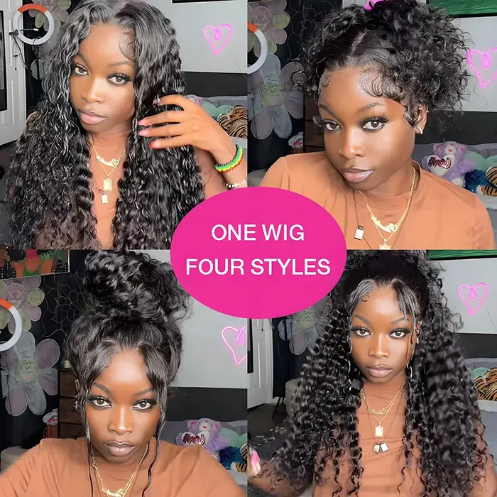 Perruque Lace 360 sans colle, avec cordon de serrage, bouclée crépue, effet Deep Water, 100% cheveux