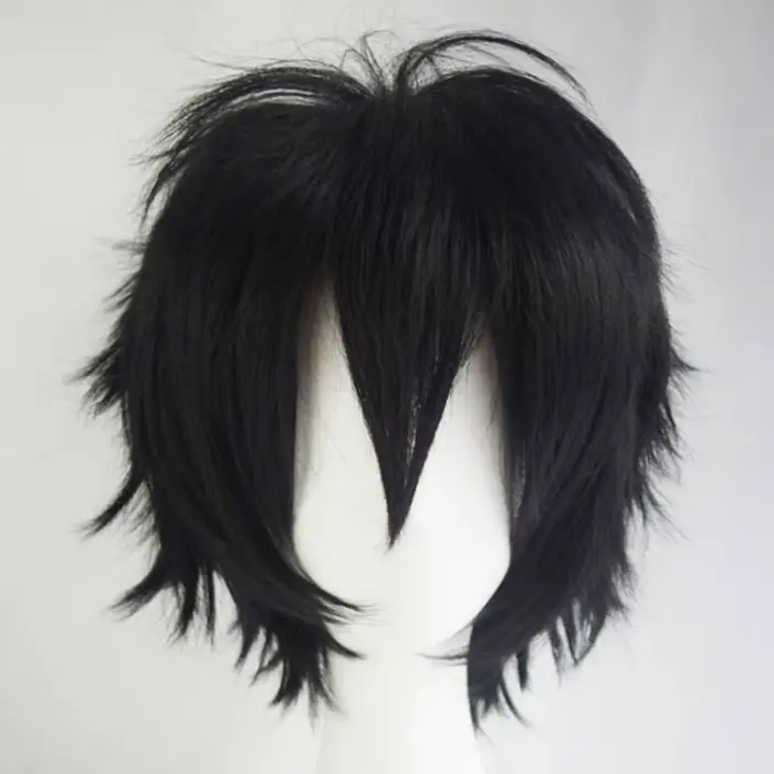 Perruque synthétique courte bouclée universelle noire, perruque de personnage de couleur variable po
