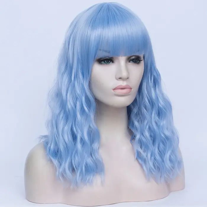 Perruque synthétique bleue longue et bouclée pour femmes