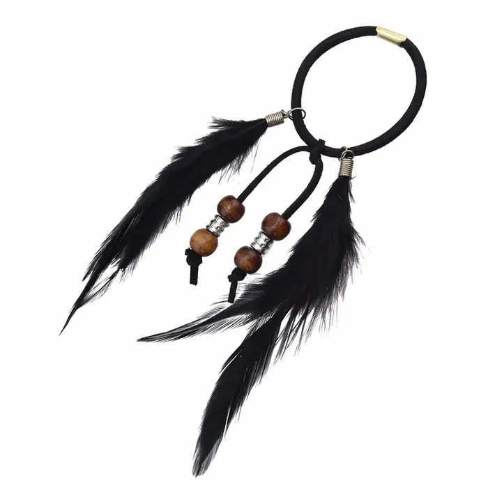 Ethnique noir marron plume tresse élastique bandeau de cheveux Tribal Extension