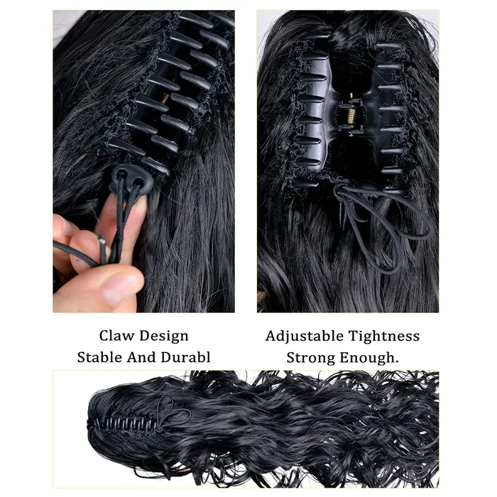 Extensions de cheveux bouclés ondulés queue de cheval longue pince à griffe synthétique