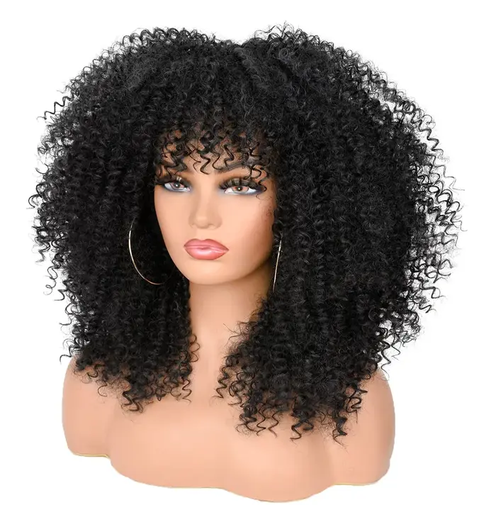 Perruque Afro bouclée crépue avec frange pour femmes noires