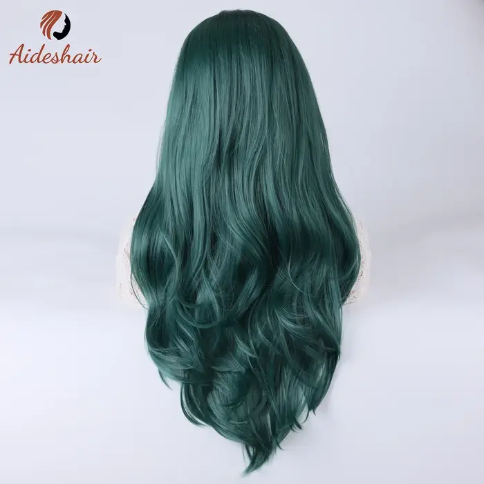Aideshair vert foncé section moyenne frange diagonale longue perruque bouclée pour les femmes fibre