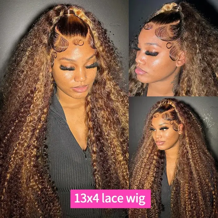 30 36 pouces bouclés mettre en évidence perruque cheveux humains miel blond 13x4 dentelle avant vagu