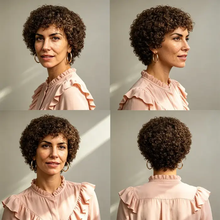 Perruque courte bouclée afro brune naturelle 100% cheveux humains 4A