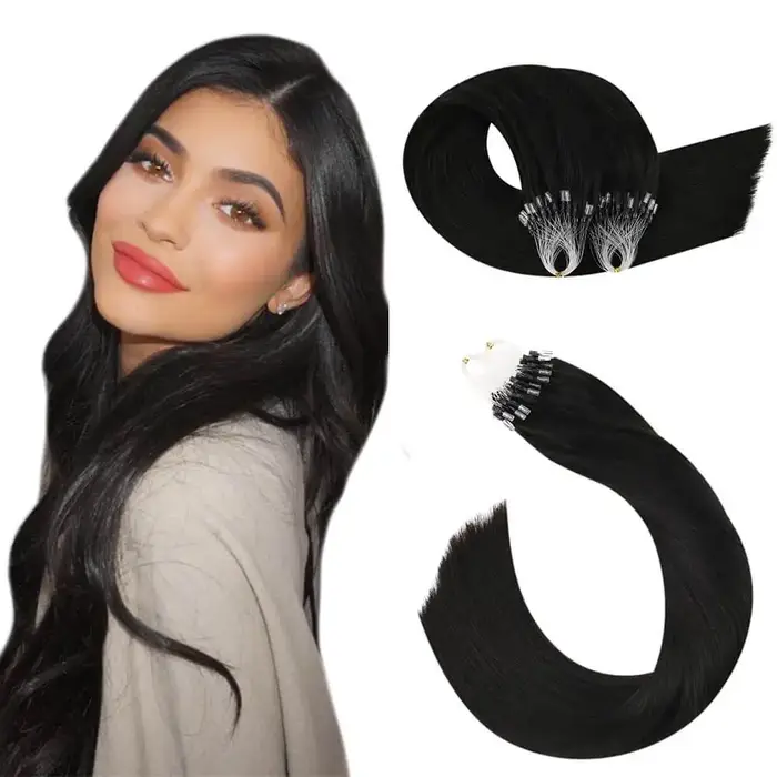 Ugeat Micro boucle Extensions de cheveux humains vrais cheveux humains Micro lien Extensions de chev