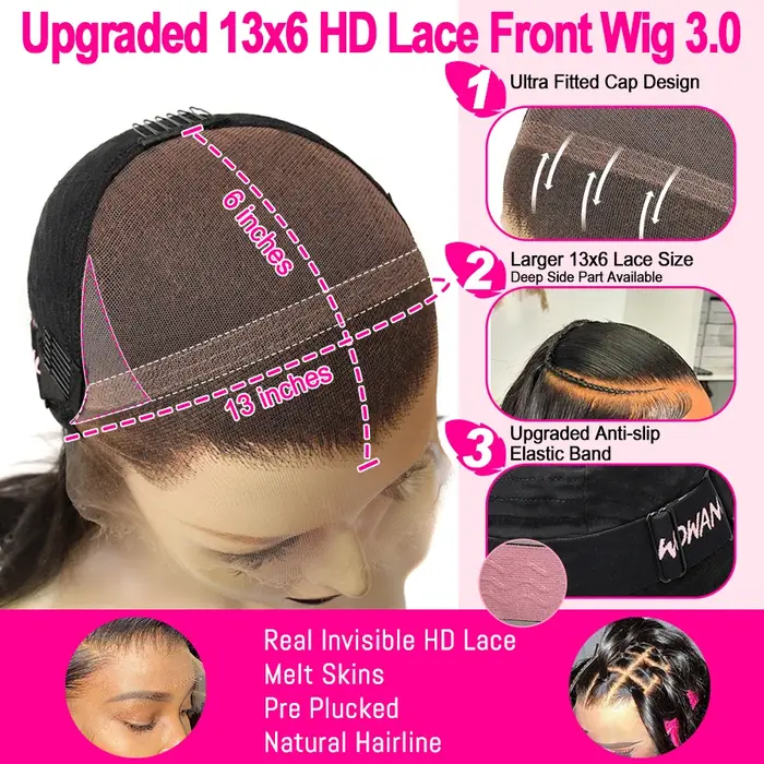 250% brun chocolat 13x6 HD Lace Front cheveux humains perruques 13x4 pleine frontale vague d'eau perruque pré-plumée