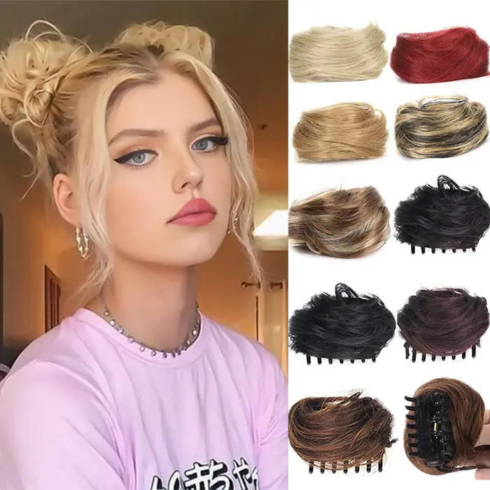 Chignon synthétique ondulé bouclé en désordre, Extension capillaire à Clip, faux cheveux pour femmes, épingles à cheveux, sourcils noirs