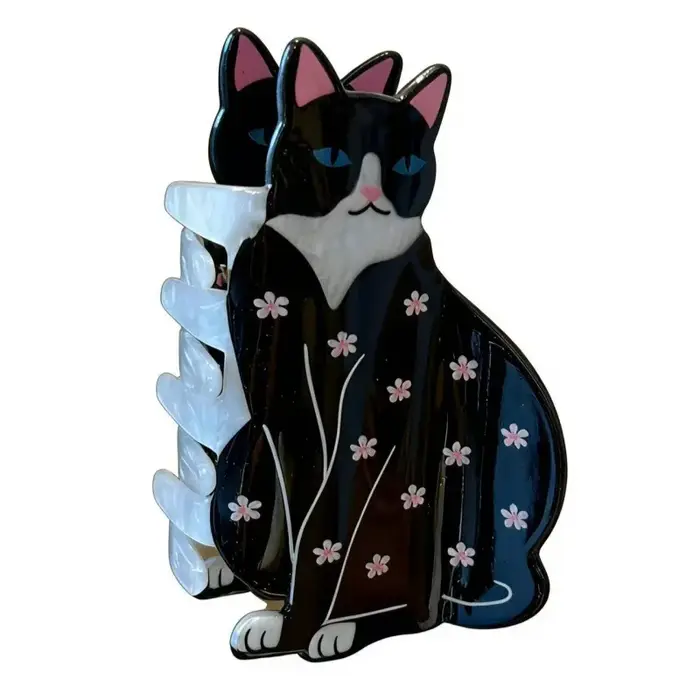 Barrettes à cheveux mignonnes en forme de chat noir floral