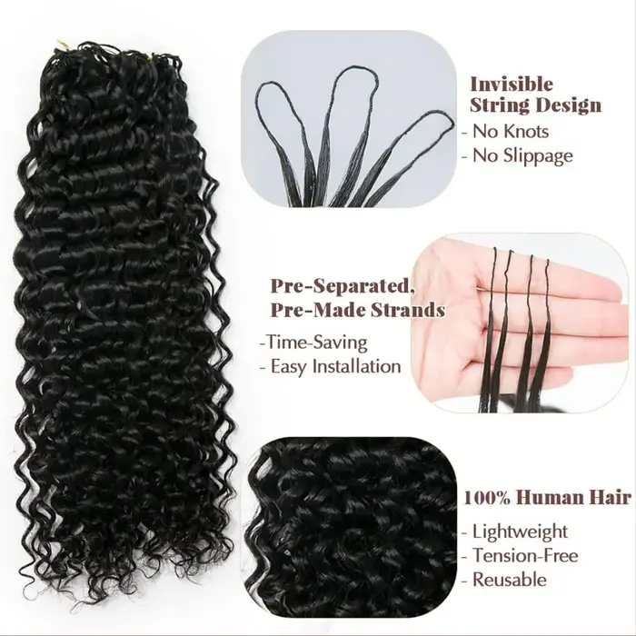 Vague d'eau sans noeud pré-séparé Crochet Extensions de cheveux cheveux humains bouclés plume Croche
