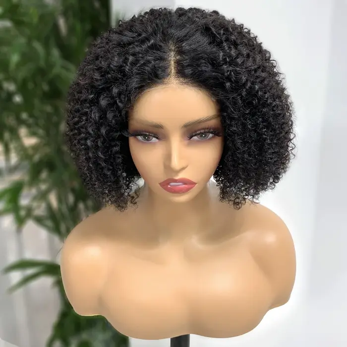 Crépus bouclés Bob perruque cheveux humains 180% densité 4x4 dentelle avant perruques de cheveux hum