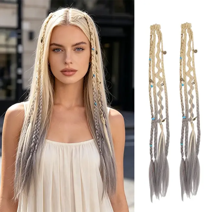 Lot de 2 extensions synthétiques tressées – Style à 4 brins avec accessoires charmants