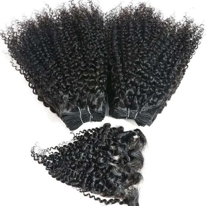 Bundles de cheveux brésiliens bouclés caution Curl avec fermeture, extensions de cheveux humains cou