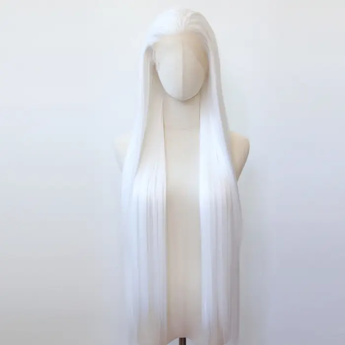 Perruque Lace Front Wig synthétique blanche, 40 pouces, perruque Lace Front Wig, perruque synthétiqu