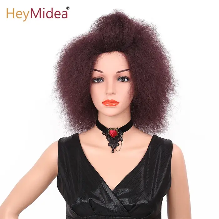 HeyMidea-Perruque Synthétique Courte et Bouclée pour Femme Noire