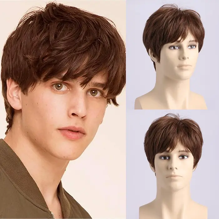 Perruque Synthétique Courte Bouclée Naturelle pour Jeune Homme
