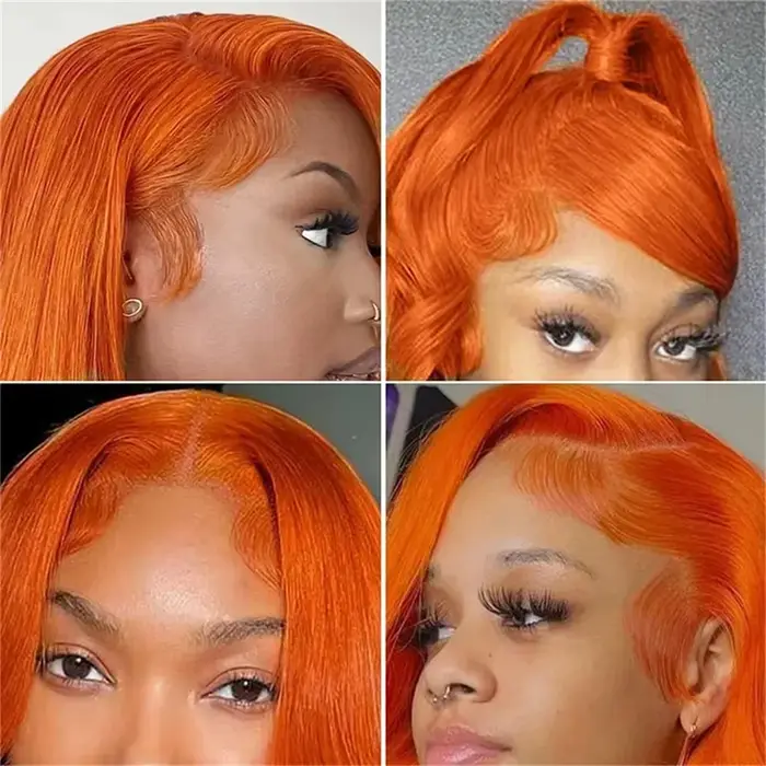 Perruque Bob Courte Sans Colle 613 Orange Gingembre, Perruque Frontale HD en Dentelle, Cheveux Humai