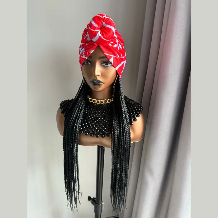 Perruque Synthétique Longue Tressée Noire de 24 Pouces