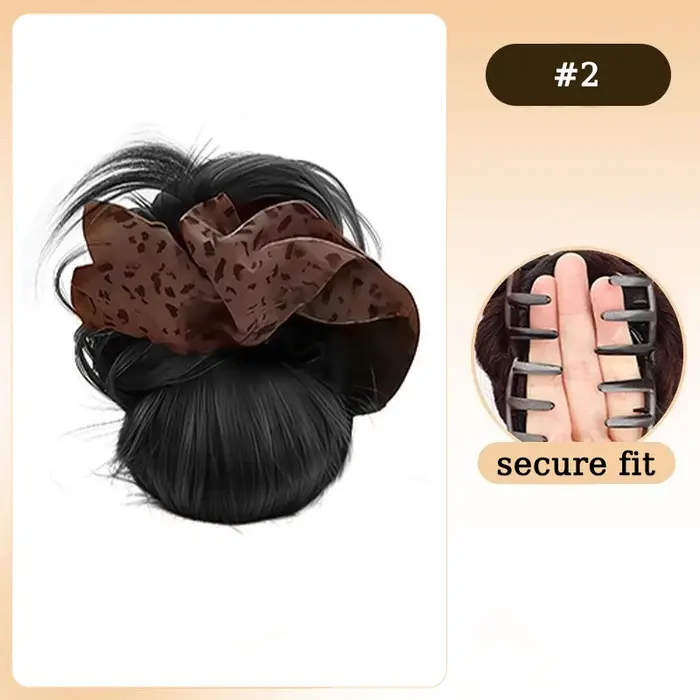 Extension de chignon synthétique en désordre, perruque à pince, cheveux Updo avec chouchou léopard, 