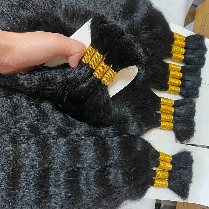 Extension de Cheveux Humains Remy pour Tressage, Accessoire Capillaire Ondulé, Sans Trame, 4 Pièces/