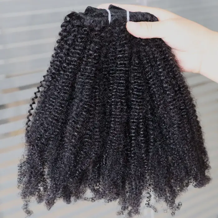 KPLYGDG réel 4C Afro crépus bouclés Extensions de cheveux humains Clips en naturel noir vierge Remy pince dans